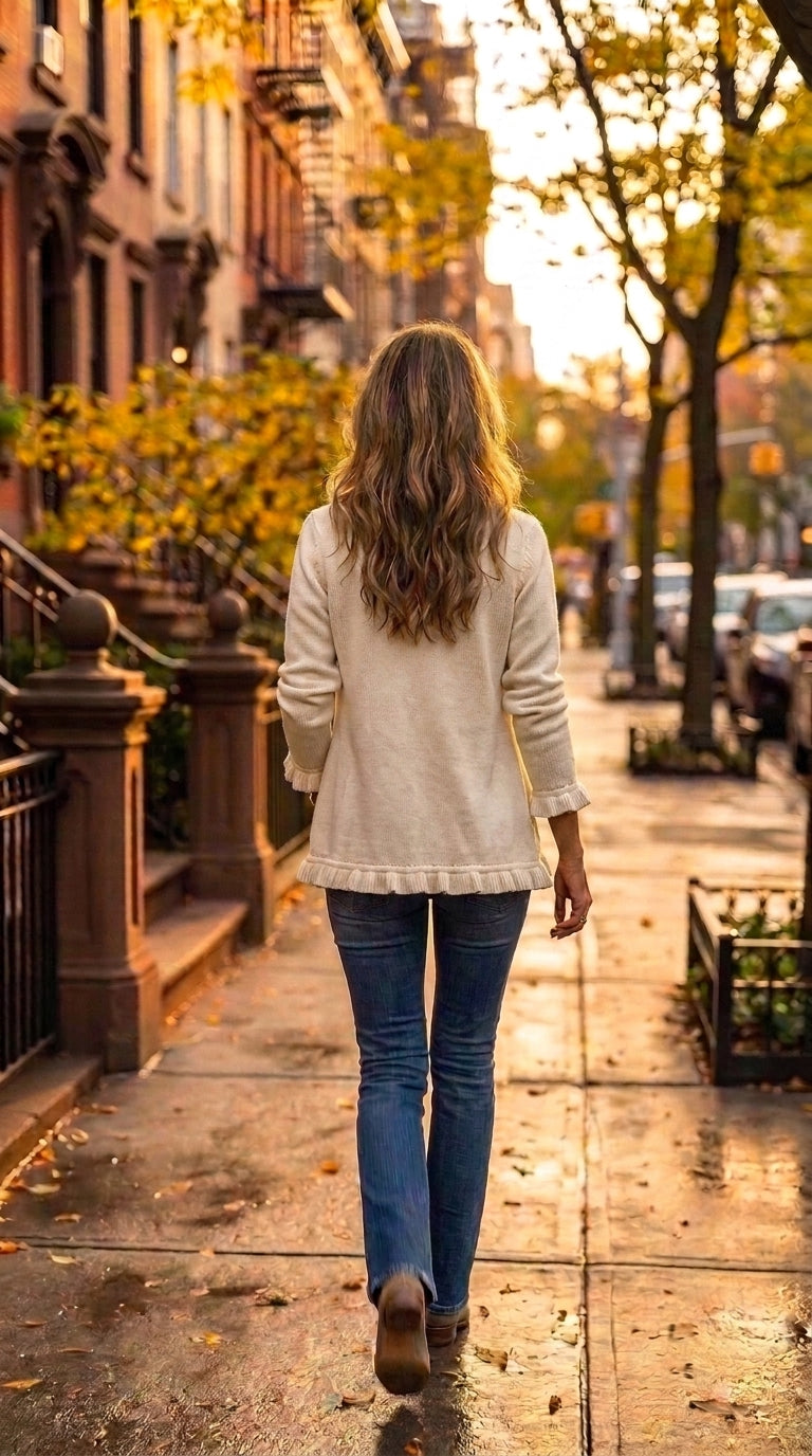 Alba — Chaqueta punto crudo con volantes