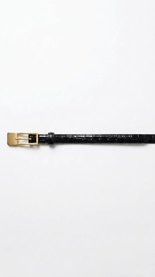 Crocodile Leather Skinny Belt
