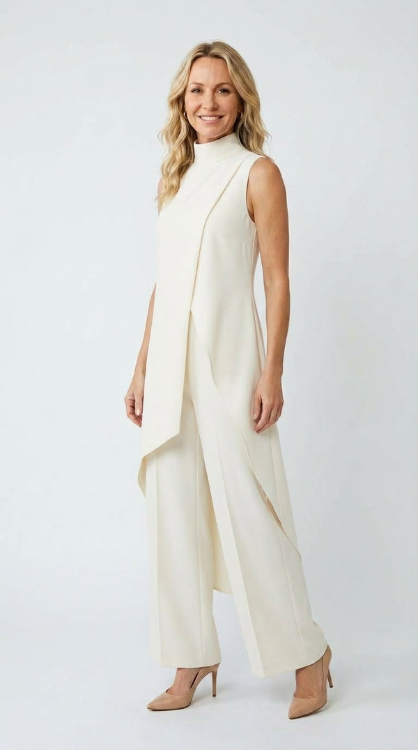 Inés | Mono Elegante con Top Drapeado y Cuello Alto