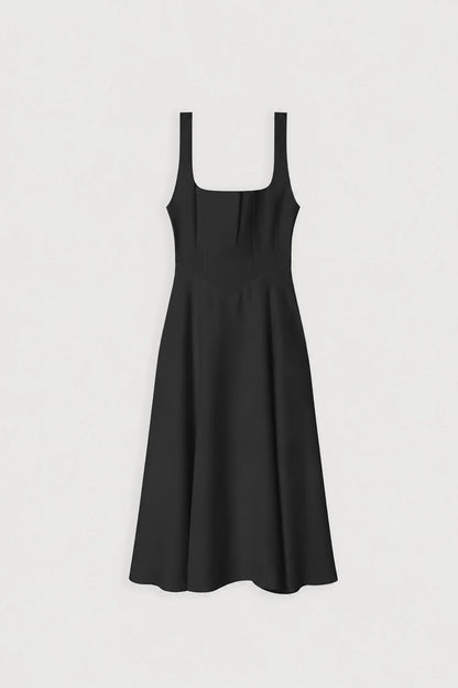 Elena — Vestido Midi Cuello Cuadrado