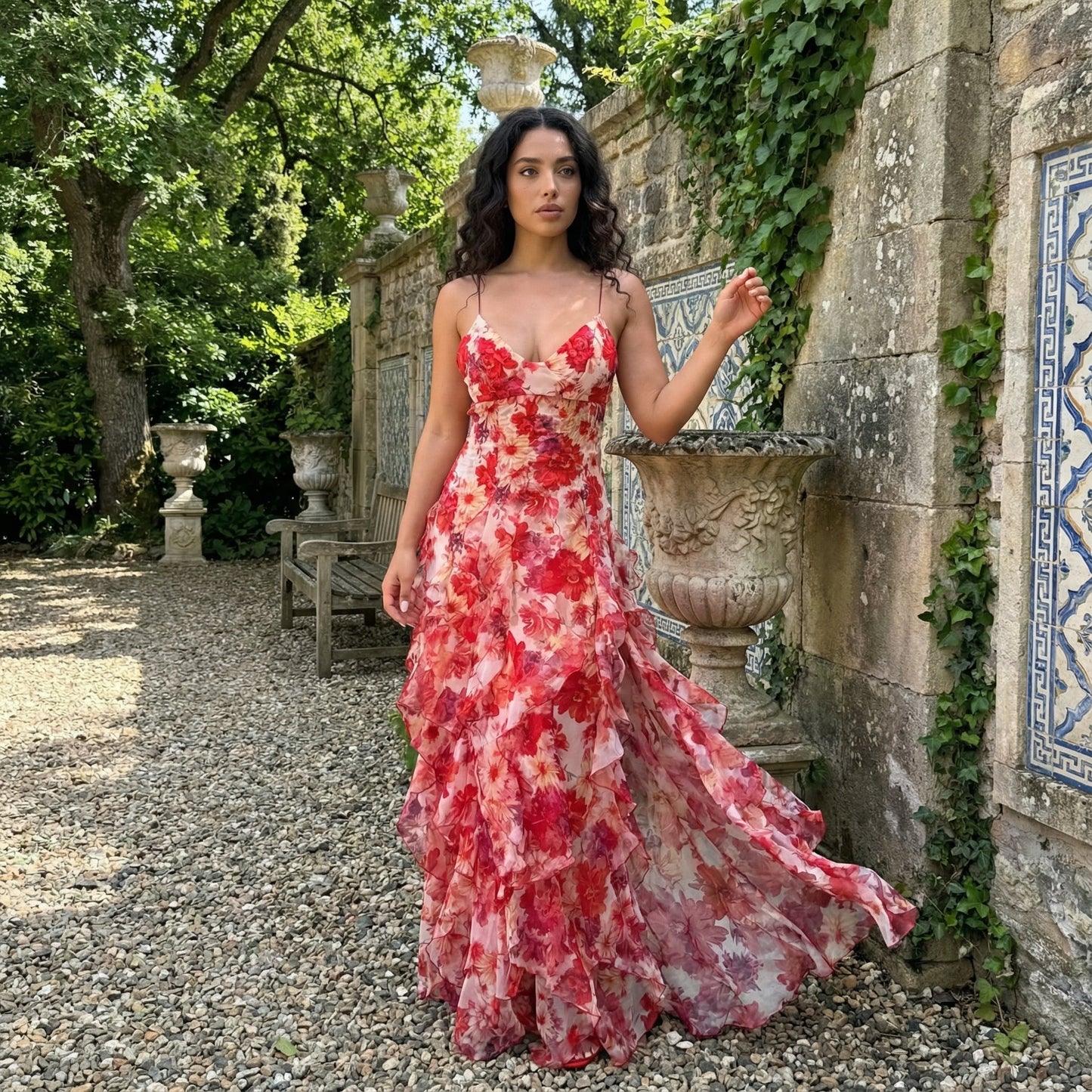 Cyranne | Vestido Largo Floral con Volantes