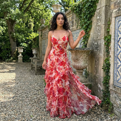 Cyranne | Vestido Largo Floral con Volantes