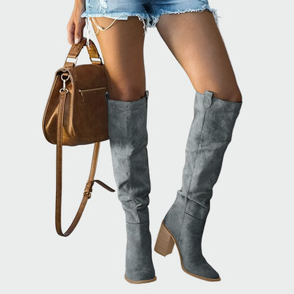 Botas Altas Mujer Estilo Western en Ante Marrón