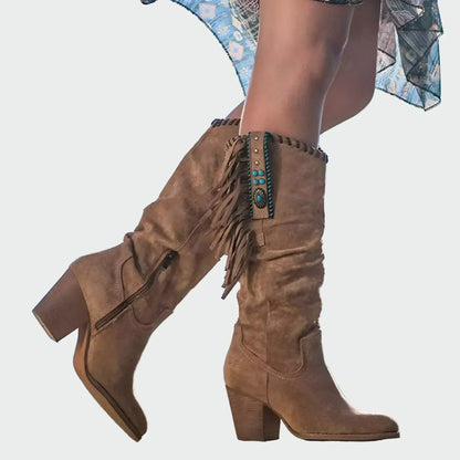 Botas Cowboy Boho Mujer con Flecos y Tacón Medio