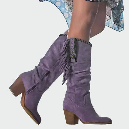 Botas Cowboy Boho Mujer con Flecos y Tacón Medio