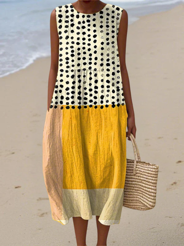 Leah™ | Vestido Midi Color Block con Lunares