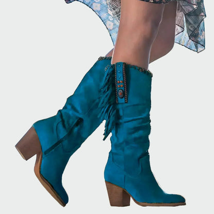 Botas Cowboy Boho Mujer con Flecos y Tacón Medio