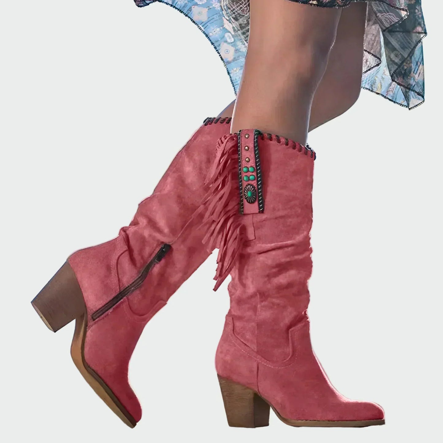 Botas Cowboy Boho Mujer con Flecos y Tacón Medio