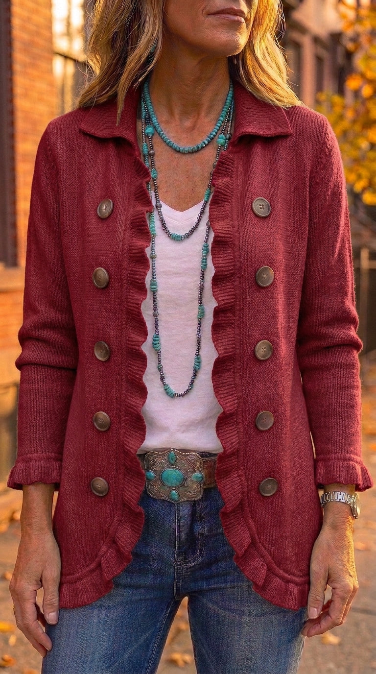 Marina — Chaqueta punto gris con volantes