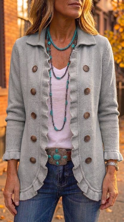 Marina — Chaqueta punto gris con volantes