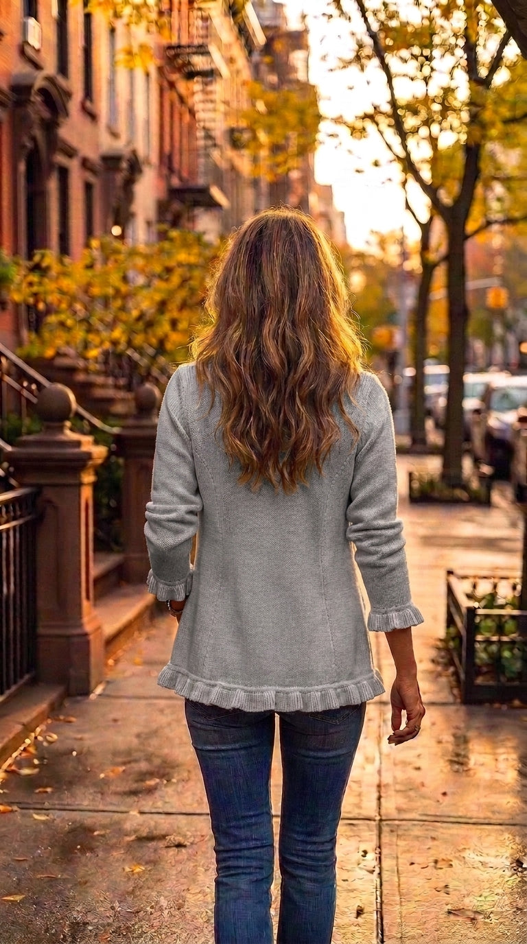 Marina — Chaqueta punto gris con volantes