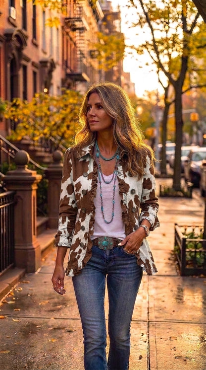 Rocío — Chaqueta estampado vaca con volantes