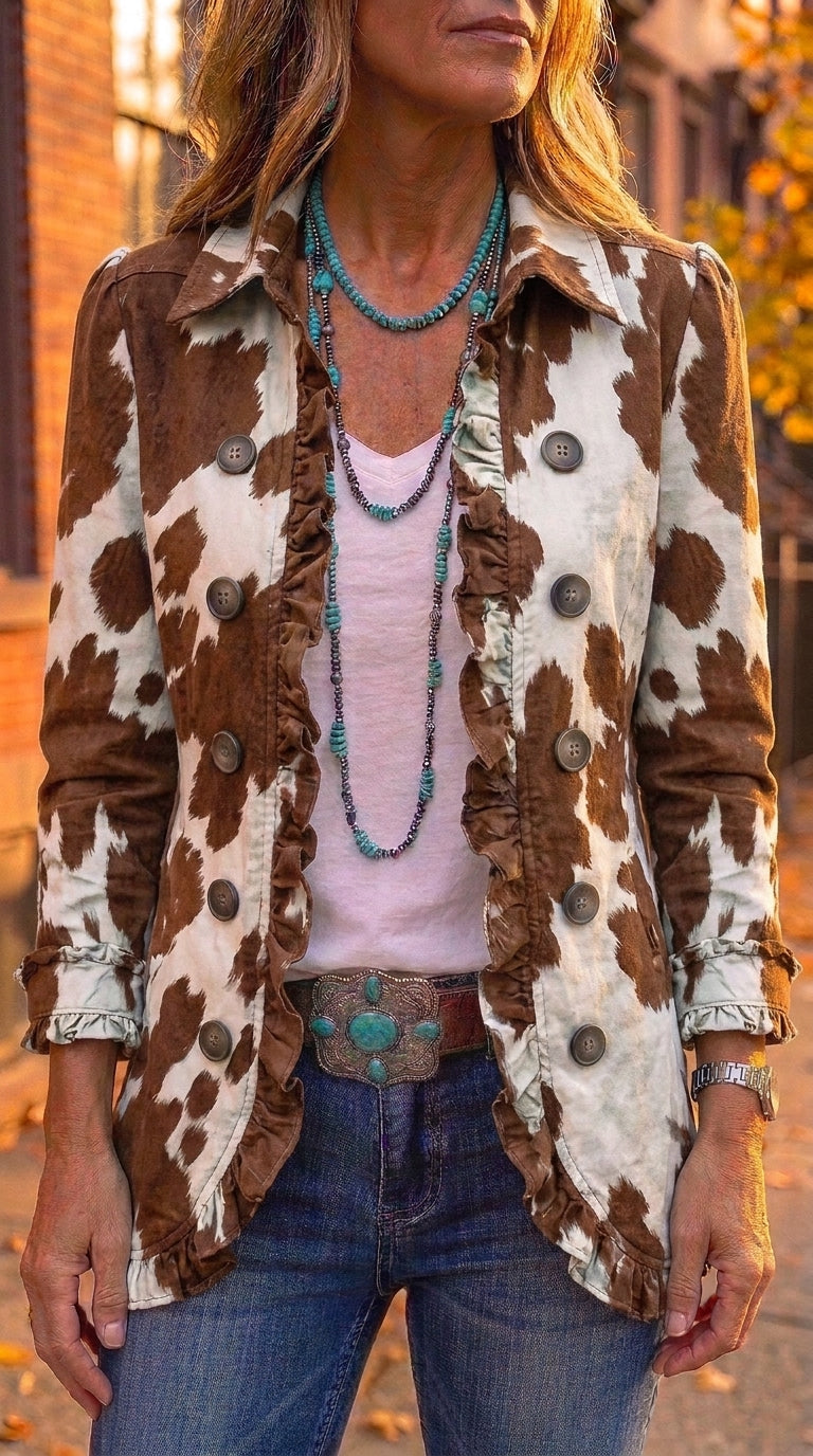 Rocío — Chaqueta estampado vaca con volantes