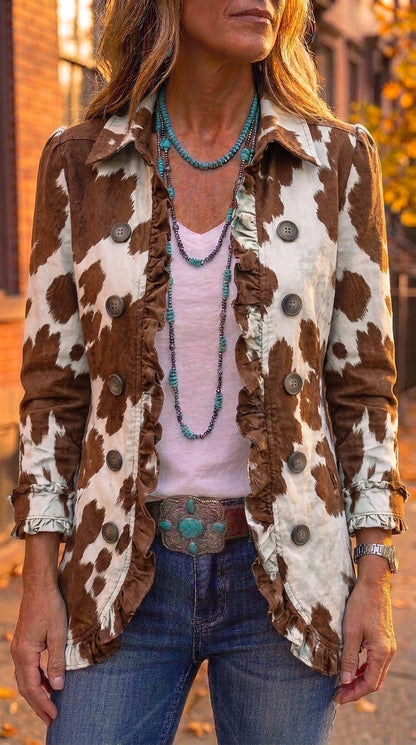 Rocío — Chaqueta estampado vaca con volantes
