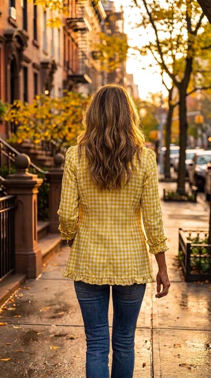 Amelia — Chaqueta vichy verde con volantes