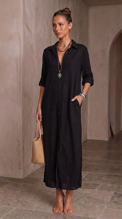Valentina — Black Maxi Shirtdress