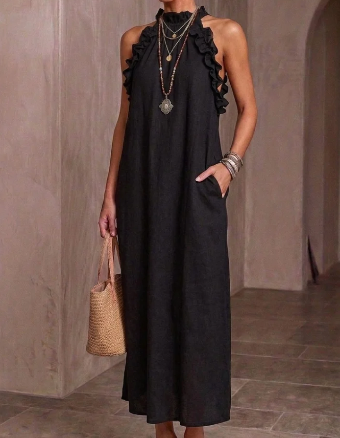 Cloe - Ruffled Linen Maxi Dress