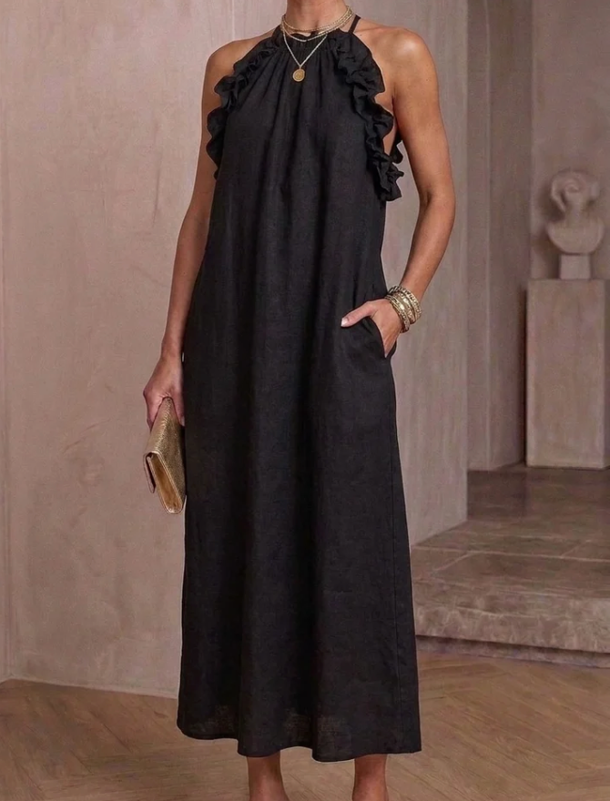Cloe - Ruffled Linen Maxi Dress