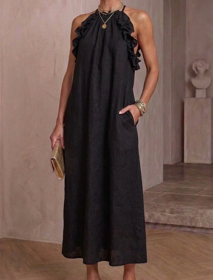Cloe - Ruffled Linen Maxi Dress