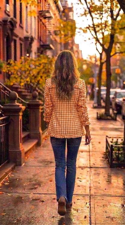 Amelia — Chaqueta vichy verde con volantes