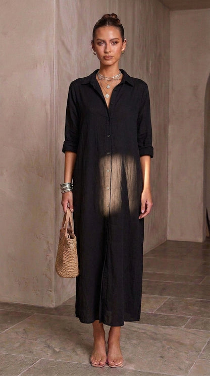 Valentina — Black Maxi Shirtdress
