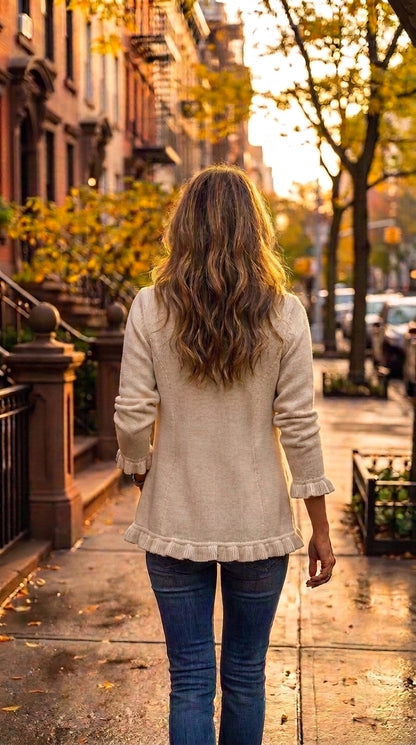 Alba — Chaqueta punto crudo con volantes