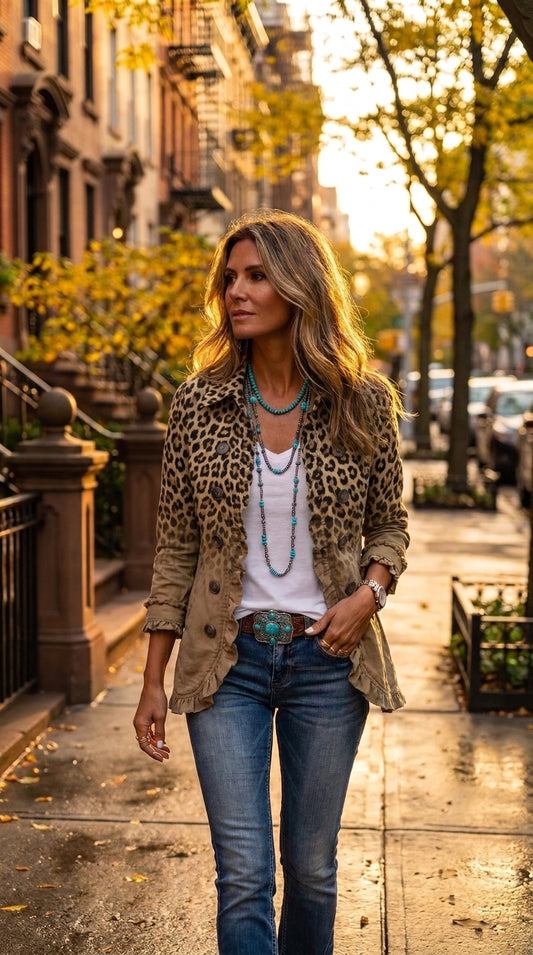 Paloma — Chaqueta leopardo degradado camel