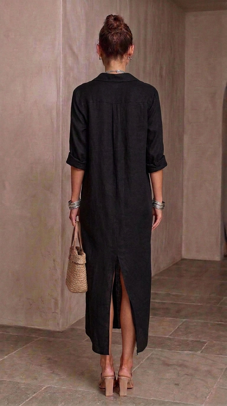 Valentina — Black Maxi Shirtdress