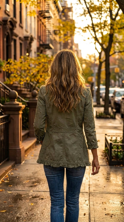 Elena — Chaqueta militar bordada con detalle floral