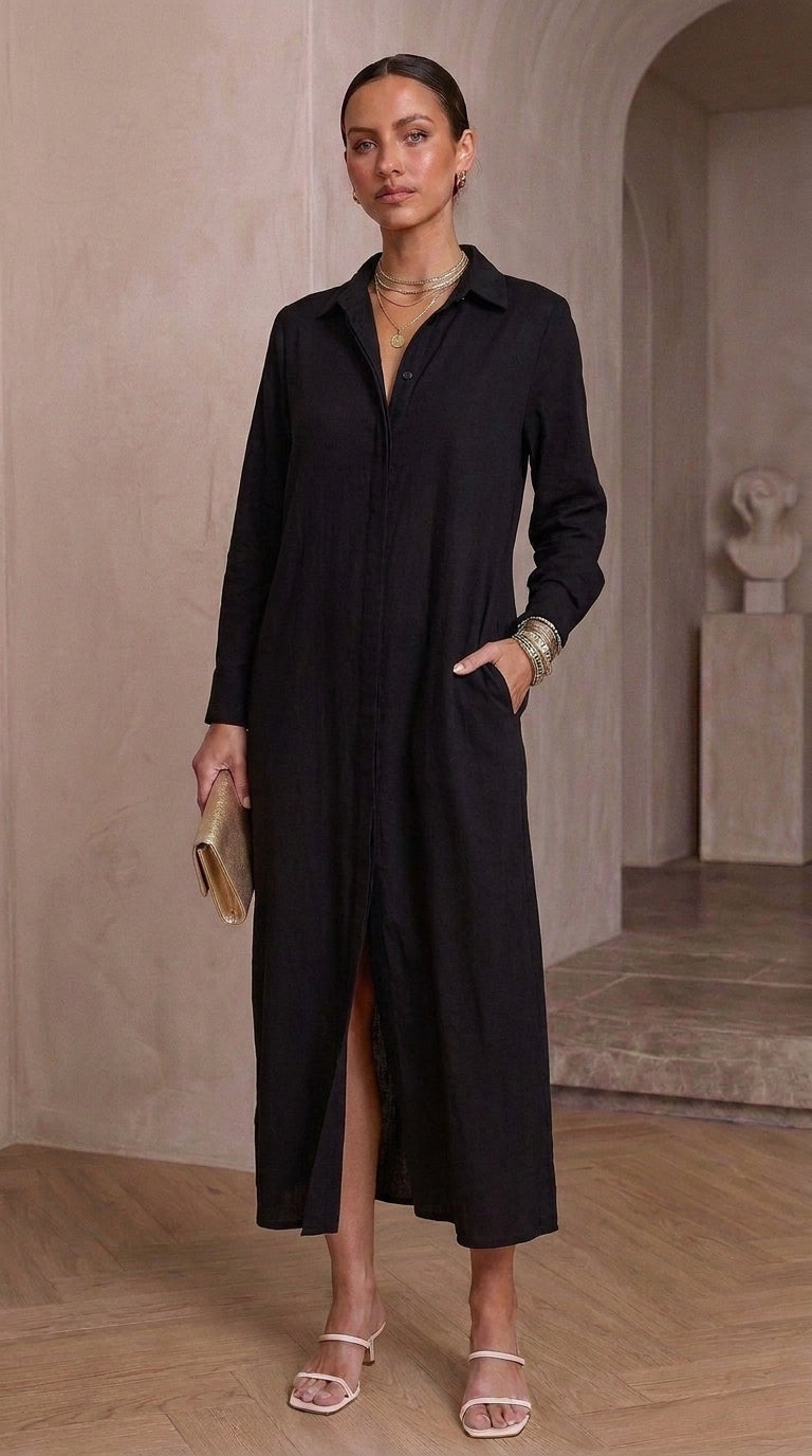 Valentina — Black Maxi Shirtdress
