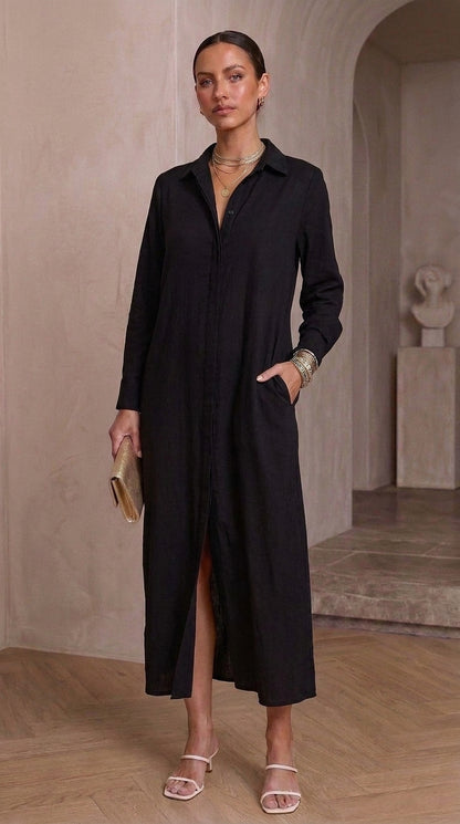 Valentina — Black Maxi Shirtdress