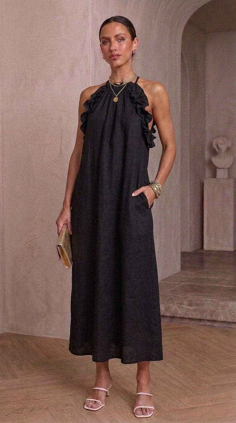 Cloe — Linen Maxi Dress with Ruffles