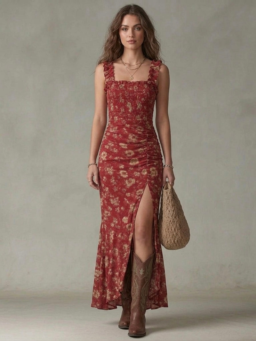 Luna — Vestido Maxi Floral con Abertura