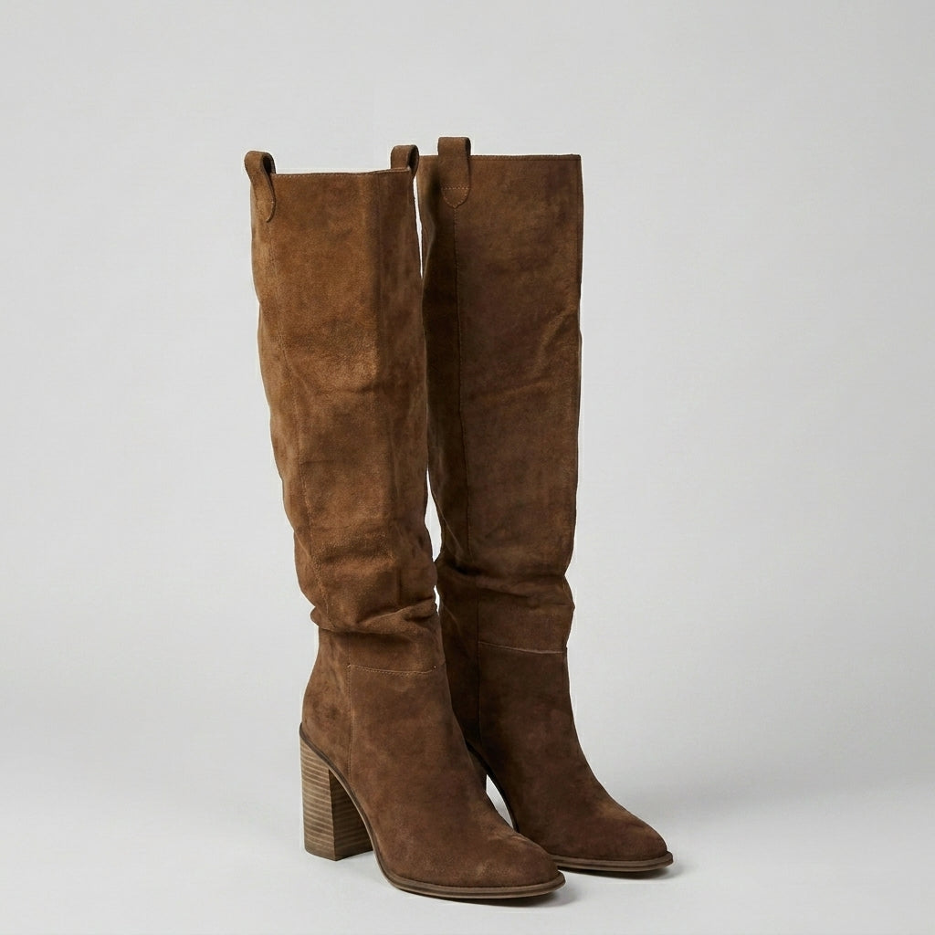 Botas Altas Mujer Estilo Western en Ante Marrón