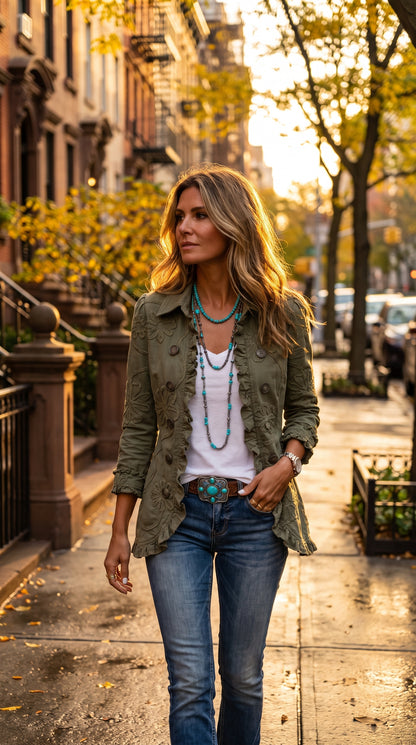Elena — Chaqueta militar bordada con detalle floral
