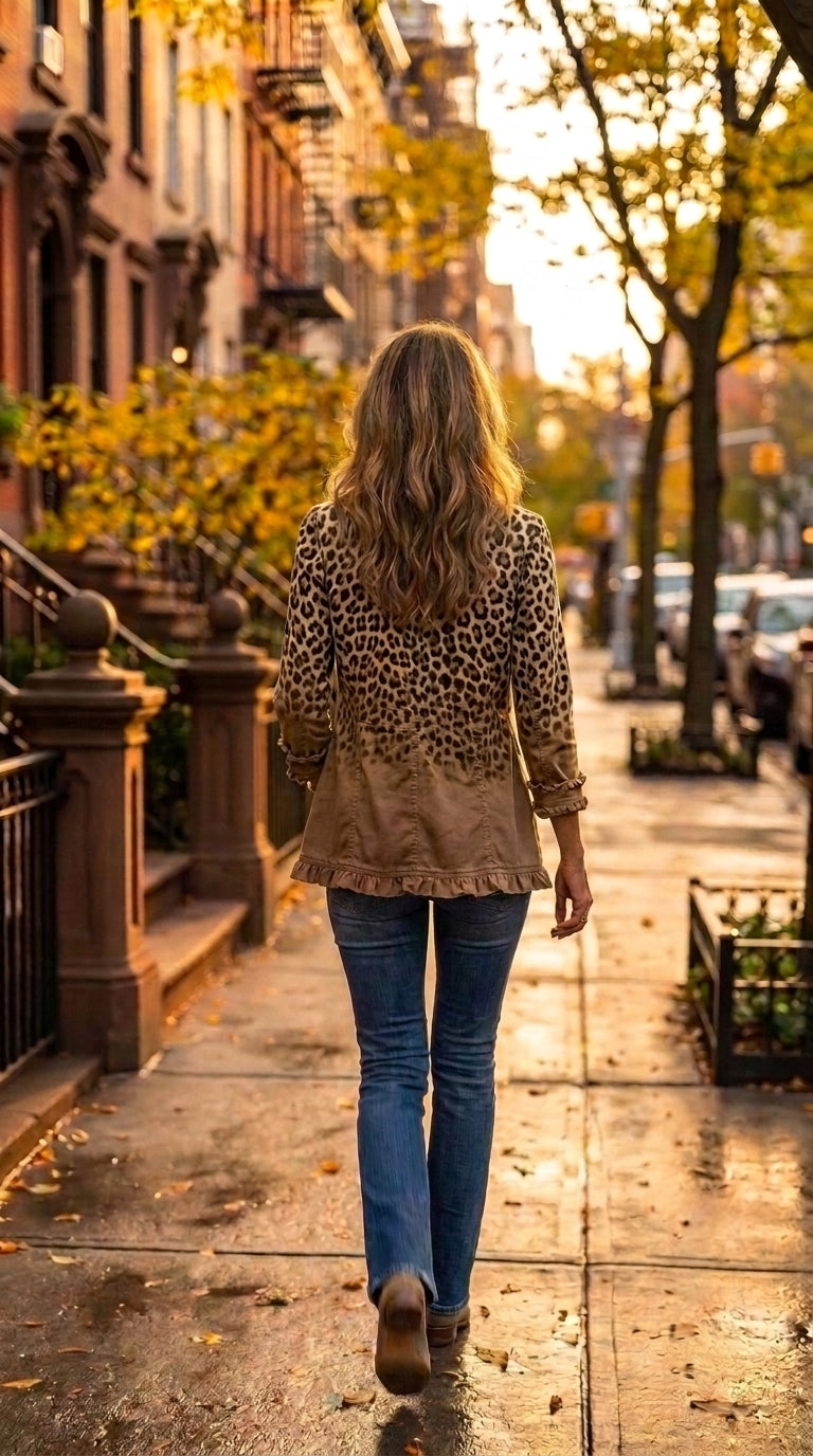 Paloma — Chaqueta leopardo degradado camel