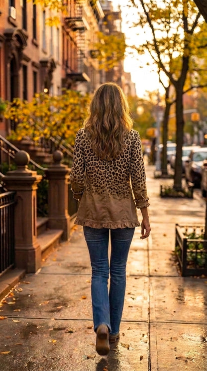 Paloma — Chaqueta leopardo degradado camel