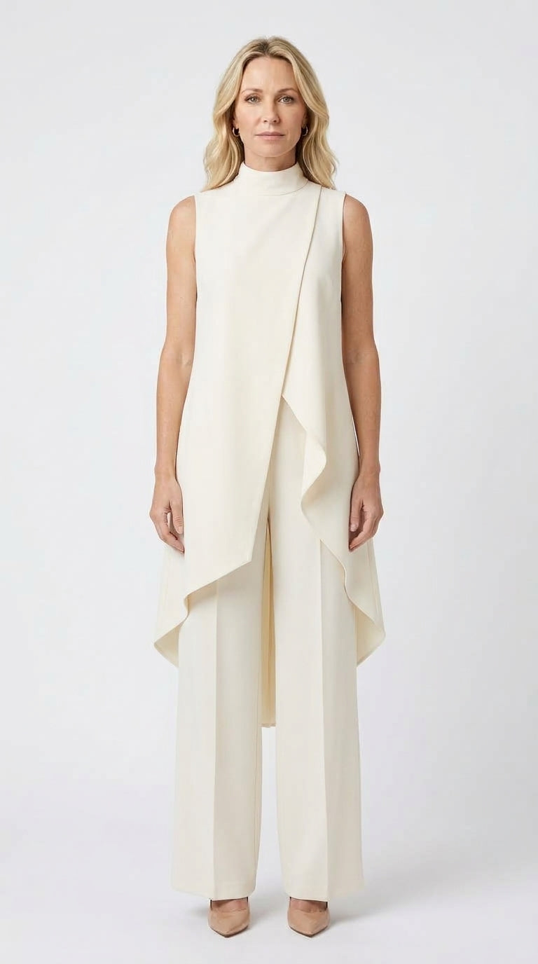 Inés | Mono Elegante con Top Drapeado y Cuello Alto