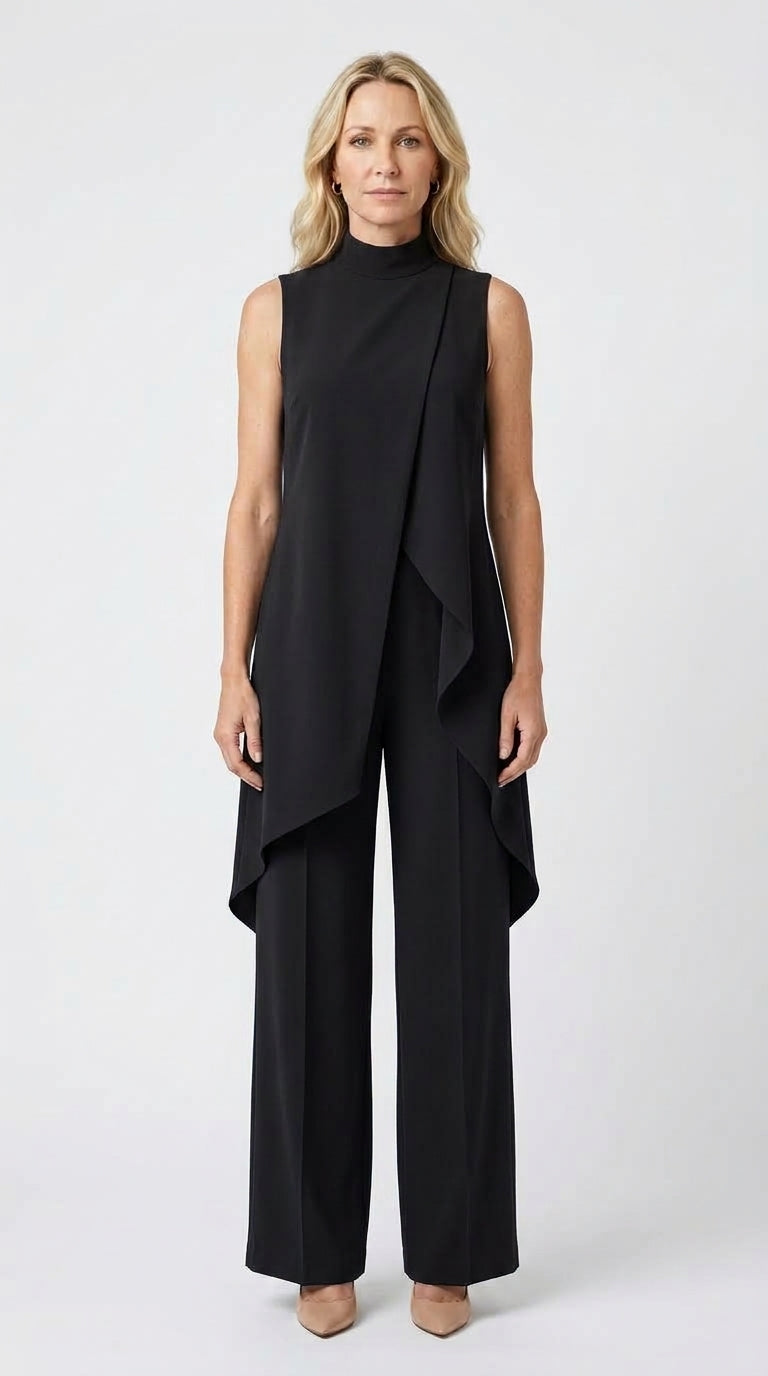 Inés | Mono Elegante con Top Drapeado y Cuello Alto