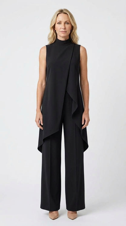 Inés | Mono Elegante con Top Drapeado y Cuello Alto