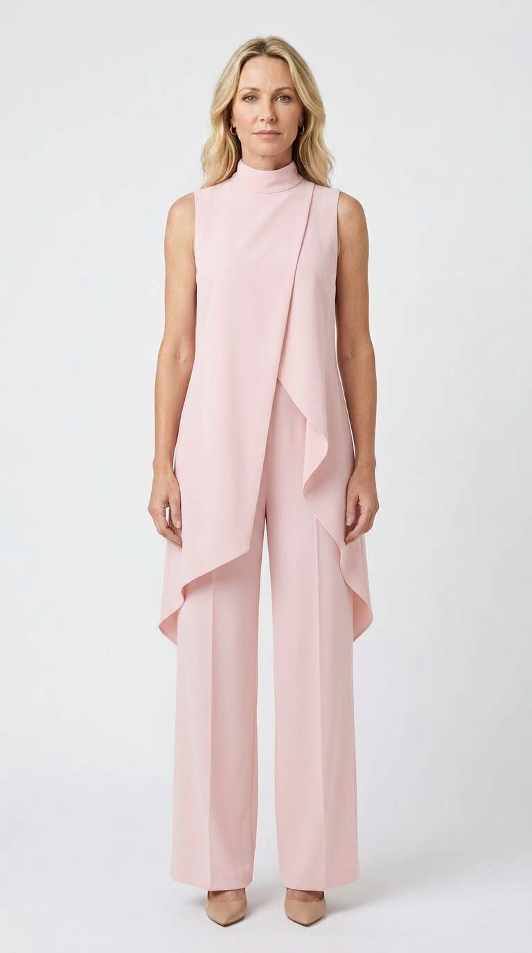 Inés | Mono Elegante con Top Drapeado y Cuello Alto