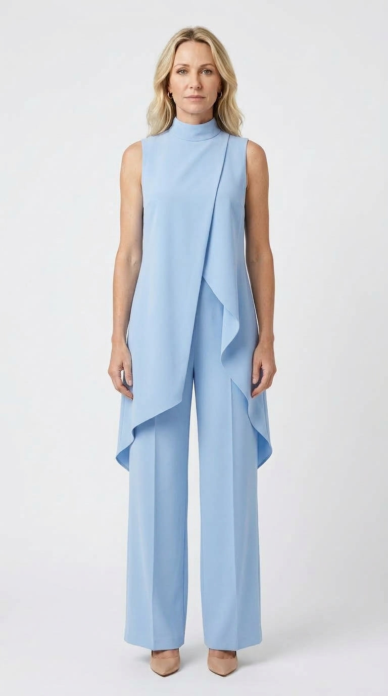 Inés | Mono Elegante con Top Drapeado y Cuello Alto
