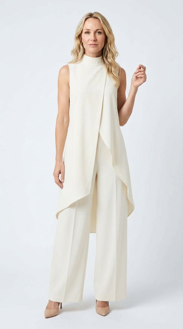 Inés | Mono Elegante con Top Drapeado y Cuello Alto