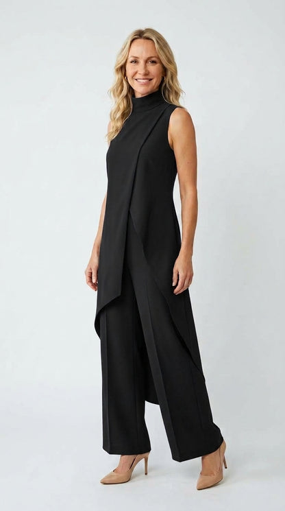Inés | Mono Elegante con Top Drapeado y Cuello Alto