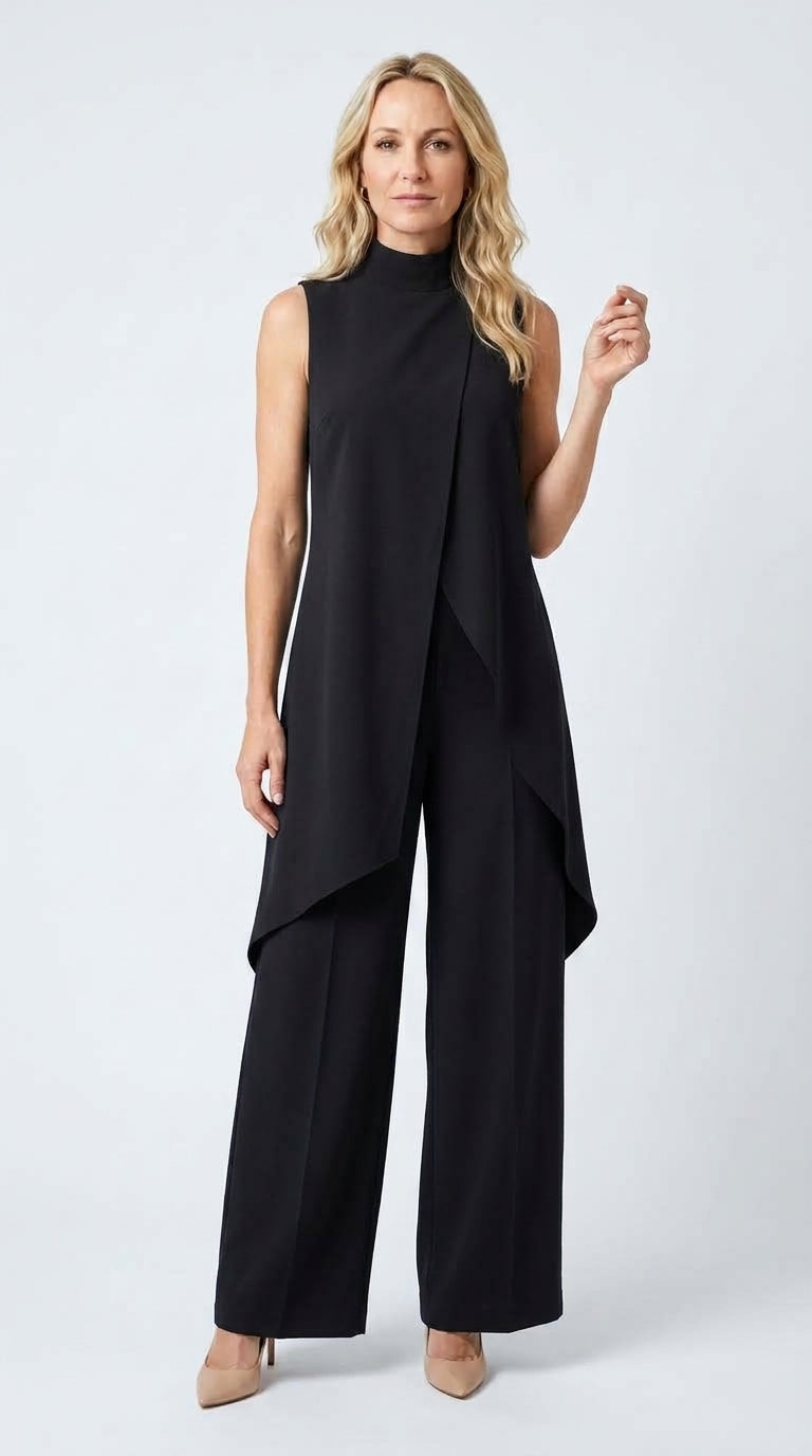 Inés | Mono Elegante con Top Drapeado y Cuello Alto
