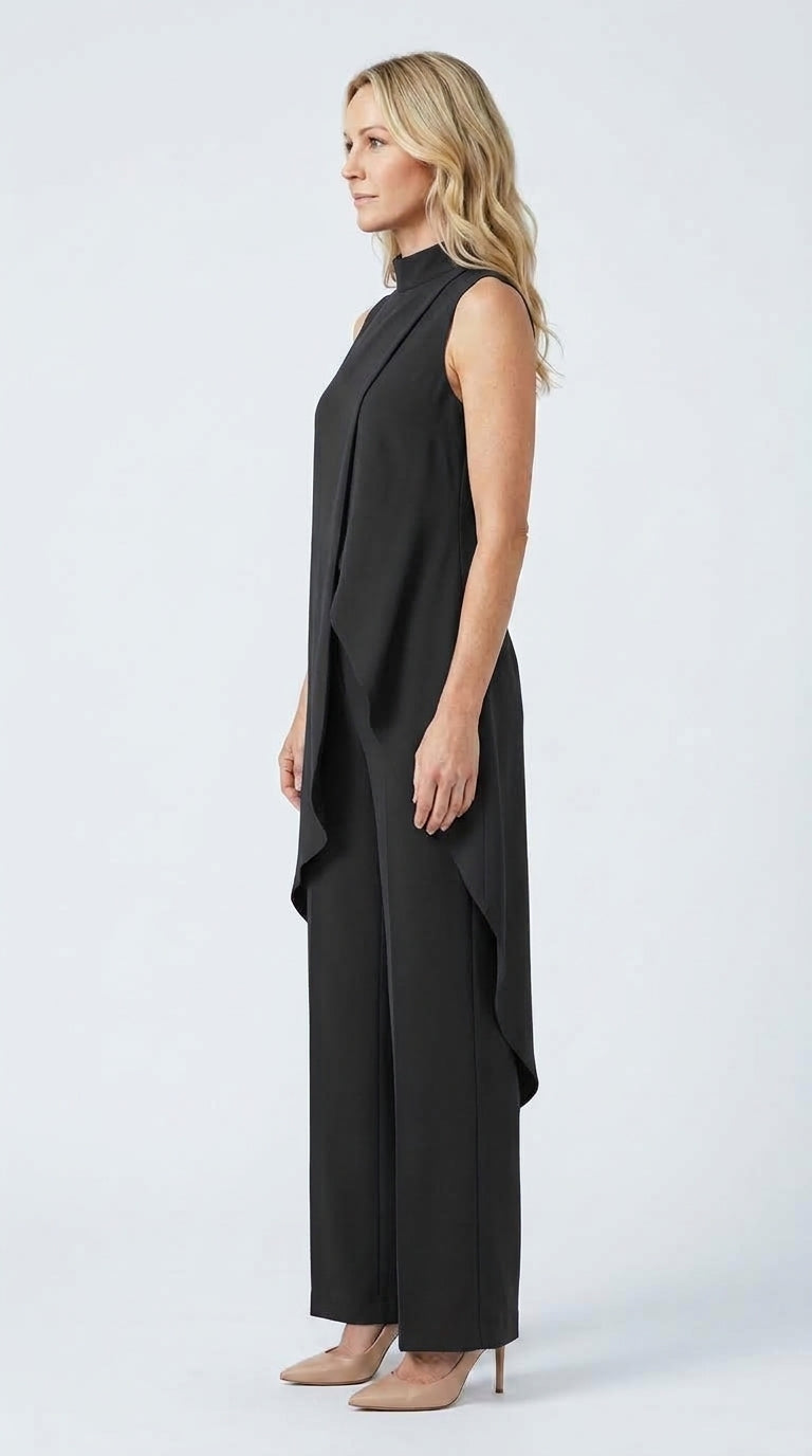 Inés | Mono Elegante con Top Drapeado y Cuello Alto