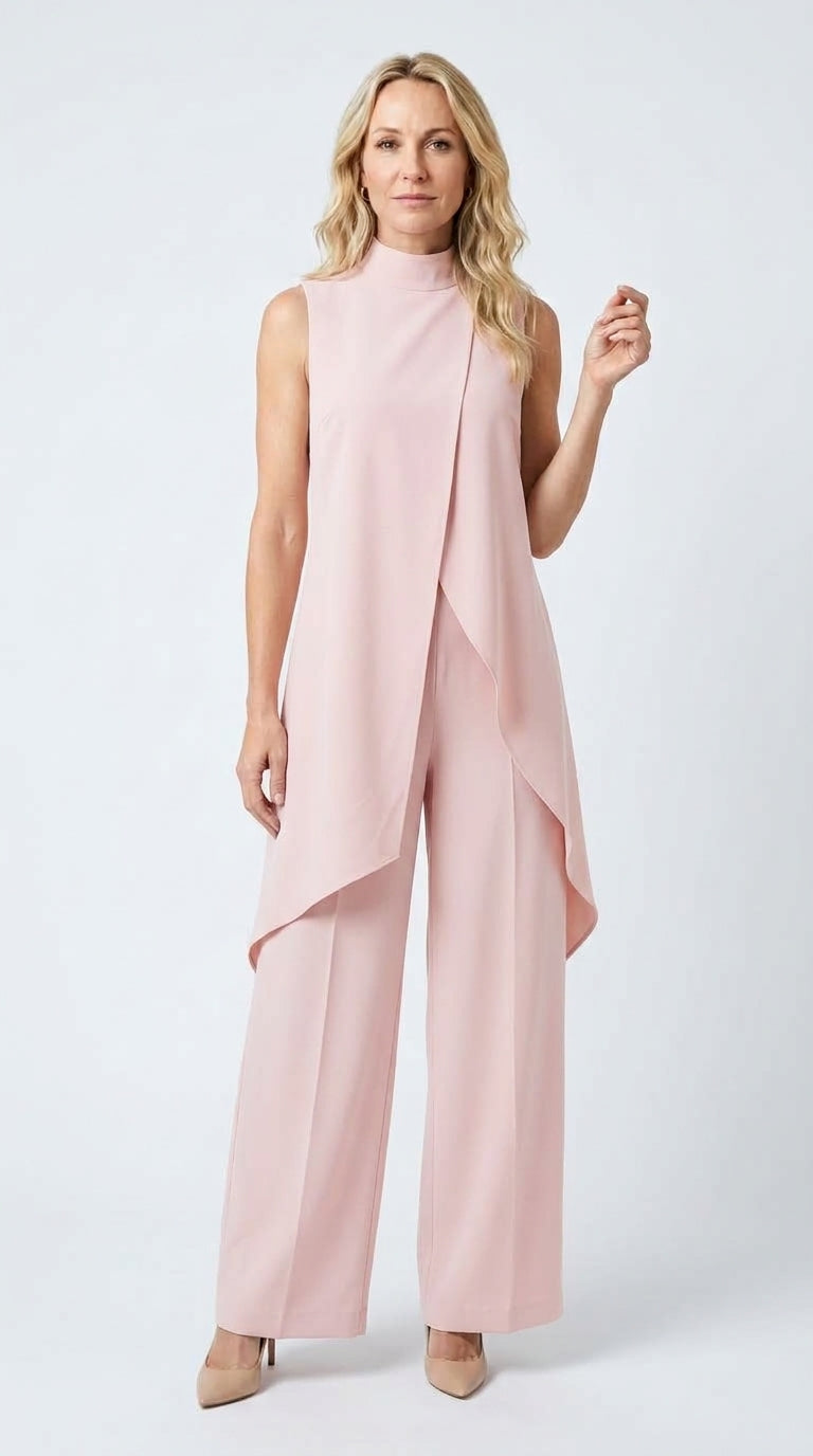 Inés | Mono Elegante con Top Drapeado y Cuello Alto