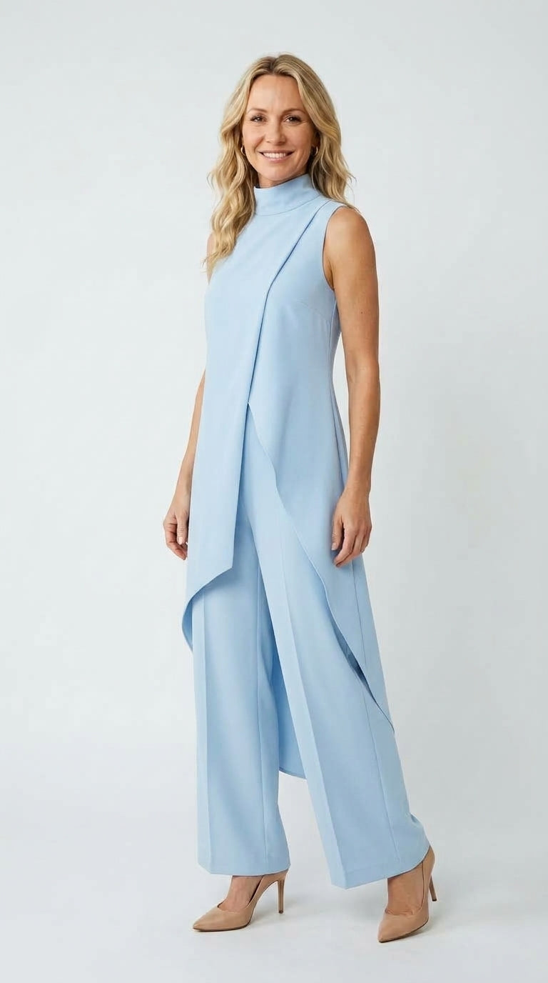 Inés | Mono Elegante con Top Drapeado y Cuello Alto