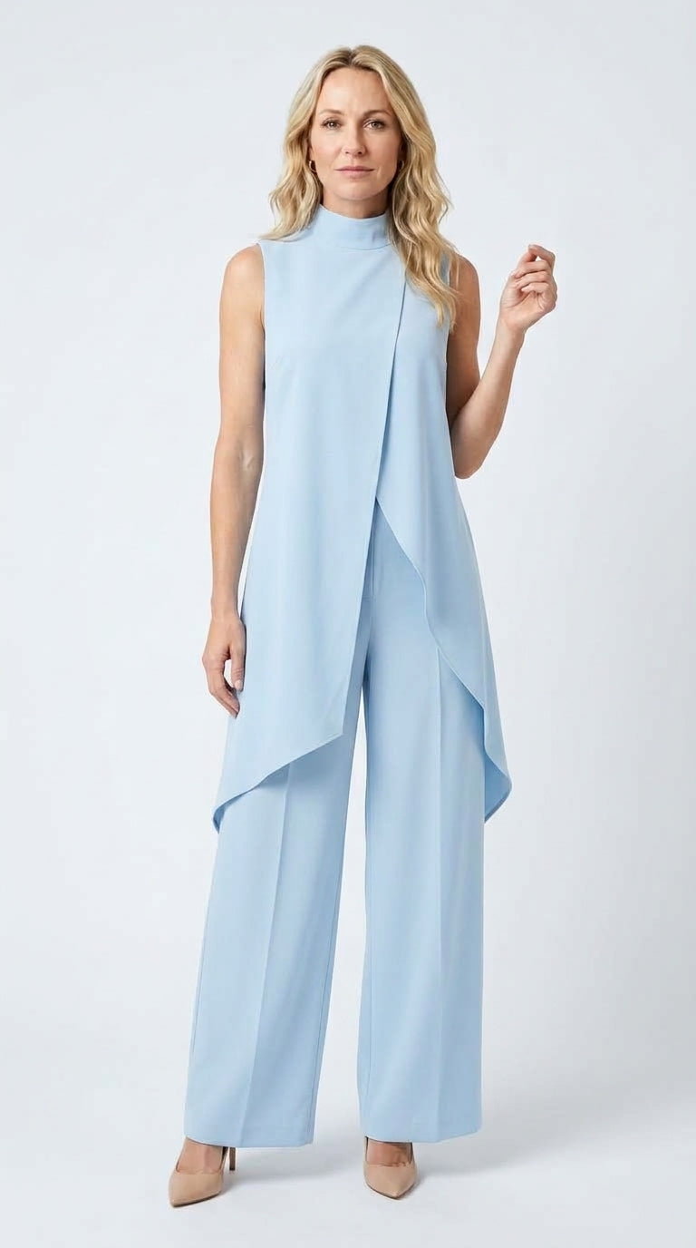 Inés | Mono Elegante con Top Drapeado y Cuello Alto