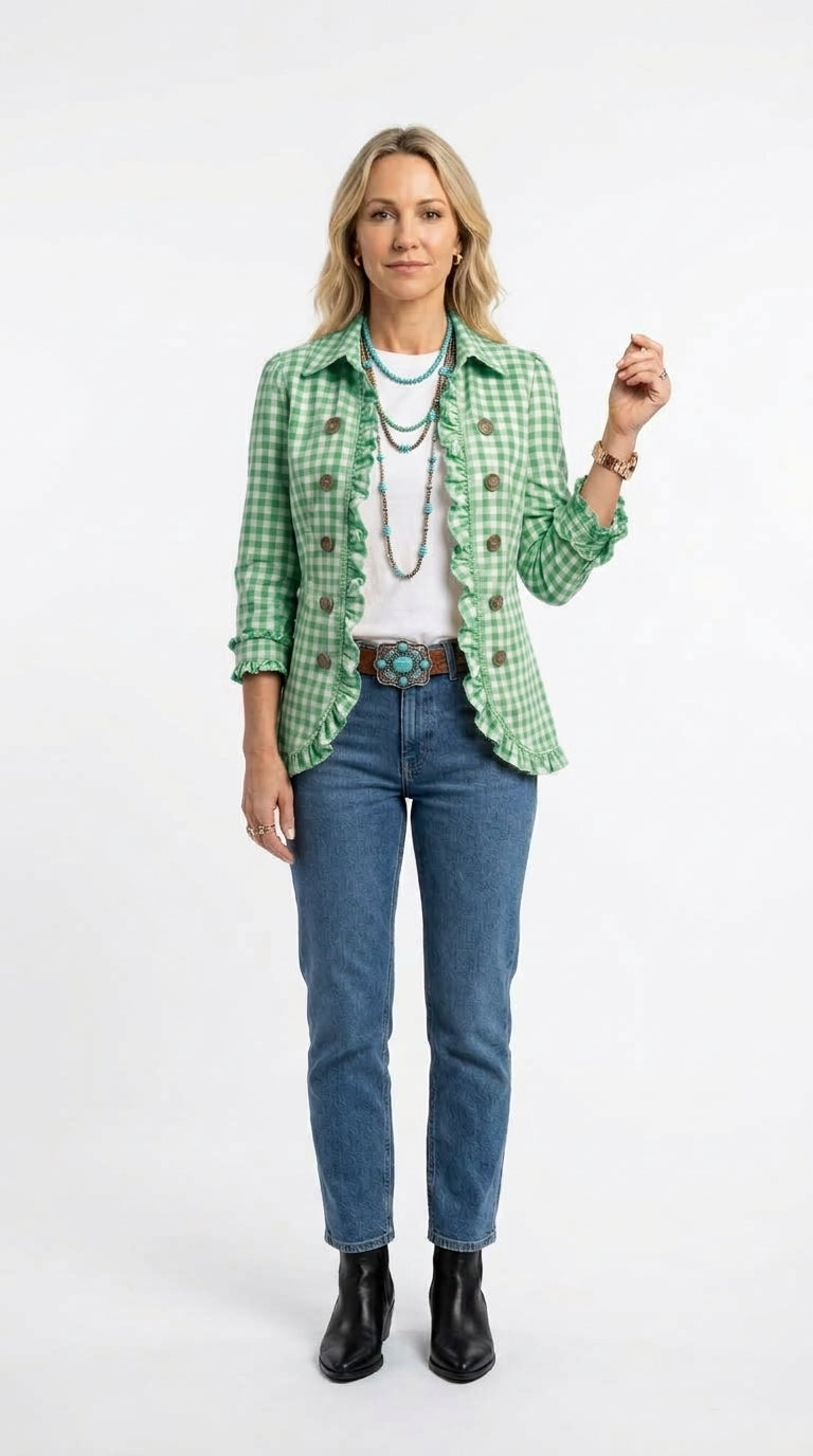 Amelia — Chaqueta vichy con volantes